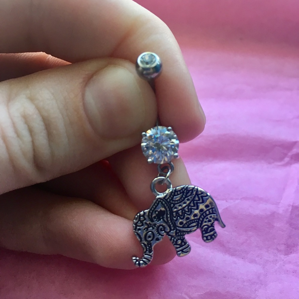 Silver Elephant Dangle Belly Button Ring